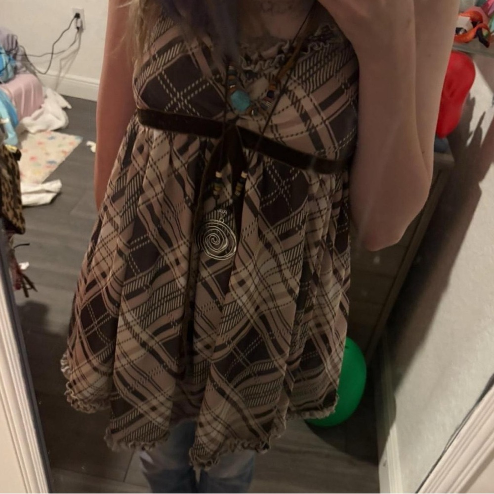 Brown and Pink Plaid Women's Blouse